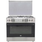 MIKA STANDING COOKER MST9041WEG6BX 4 Gas Pool Jet Burners (1 Wok) Hot Plate, Stainless Steel Hob, Matt Black Body