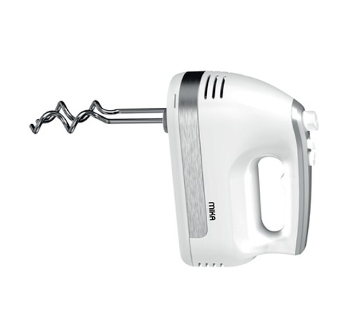 MIKA Hand Mixer MMH102WS 300W, 5 Speed with Turbo, Dough Hook, White & SS