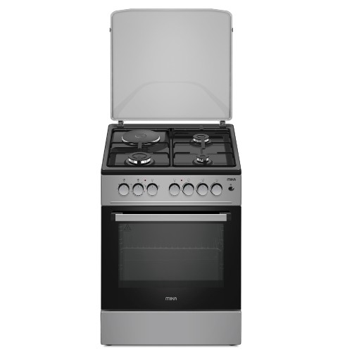 MIKA STANDING COOKER MST6060U31ESL 3Gas Pool Jet Burners + 1 Hot Plate, Black Hob, Silver Body
