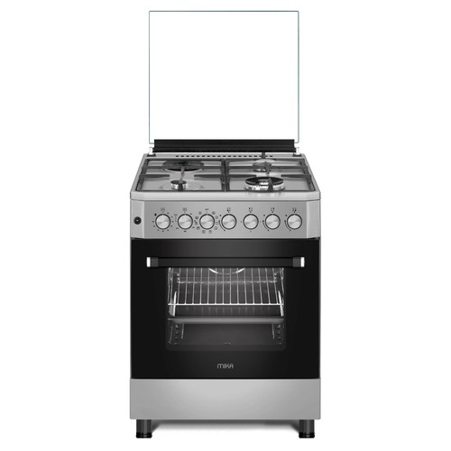 MIKA STANDING COOKER MST6131WE10HI(MST6131HI/WOK), 60CM X 60CM 3 Gas Pool Jet Burners (1 Wok) + Hot Plate, FLAME FAILURE SAFETY, Half Inox