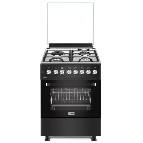 MIKA STANDING COOKER MST6231E6BX(MST6231BXTR6) 60CM X 60CM, 3Gas Pool Jet Burners + 1 Hot Plate FLAME FAILURE SAFETY, S.S Hob, Matt Black Body