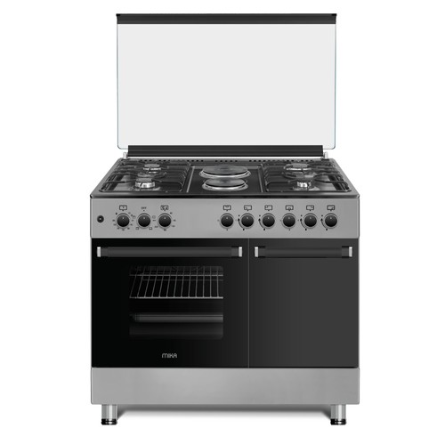 MIKA STANDING COOKER MST9042WEF10HI(MST90PU42HI/HC), 4 Gas Pool Jet Burners + 2Hot Plates, Full Oven Half Inox