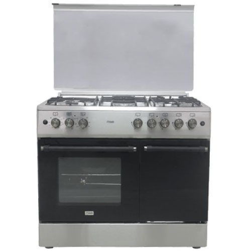MIKA STANDING COOKER MST9041WEF10P 4 Gas Pool Jet Burners (1 Wok) FLAME FAILURE SAFETY, Full 90cm Electric Oven, Platinum Grey