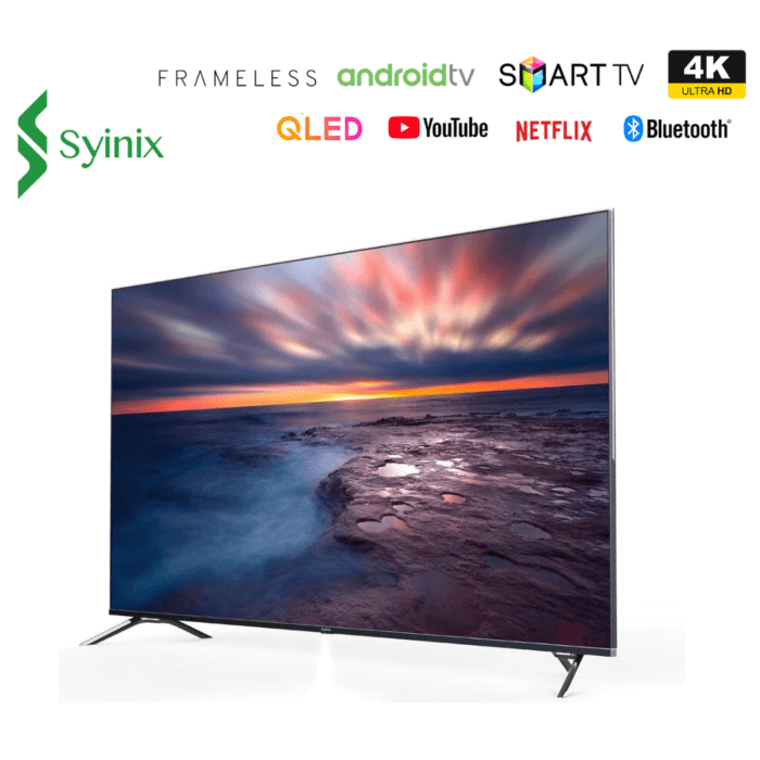 Syinix 75 inch Smart TV 75F1S QLED 4K HDR 10 Android TV Frameless Bluetooth