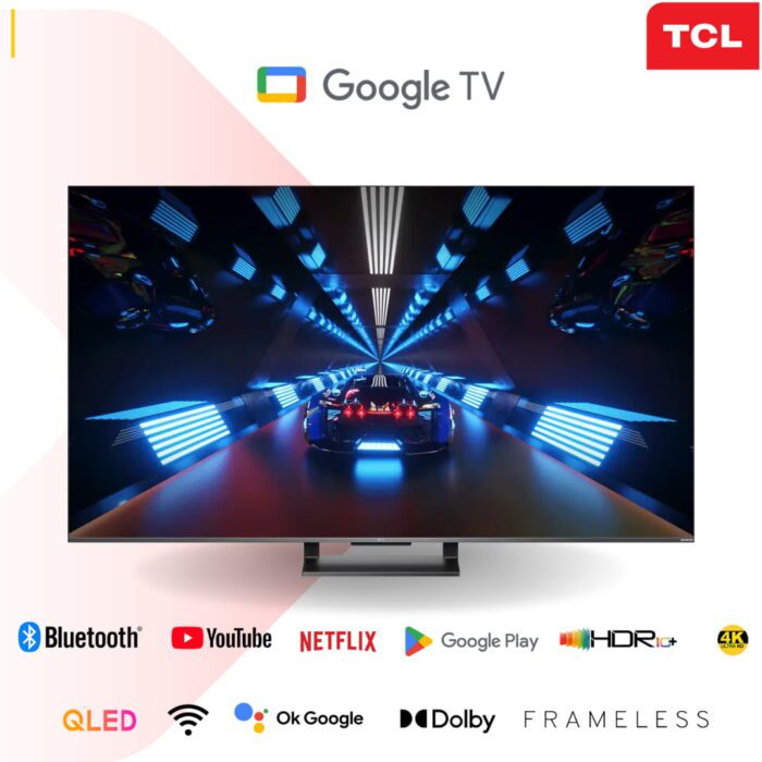 TCL 85C735 85″ Inch QLED Smart TV 4K 144Hz HDR10+ Google TV Frameless, Bluetooth, Netflix & YouTube